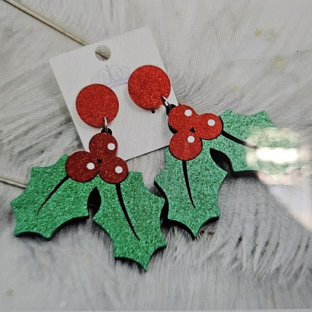 Atelier Sona Red and Green Holly Earrings